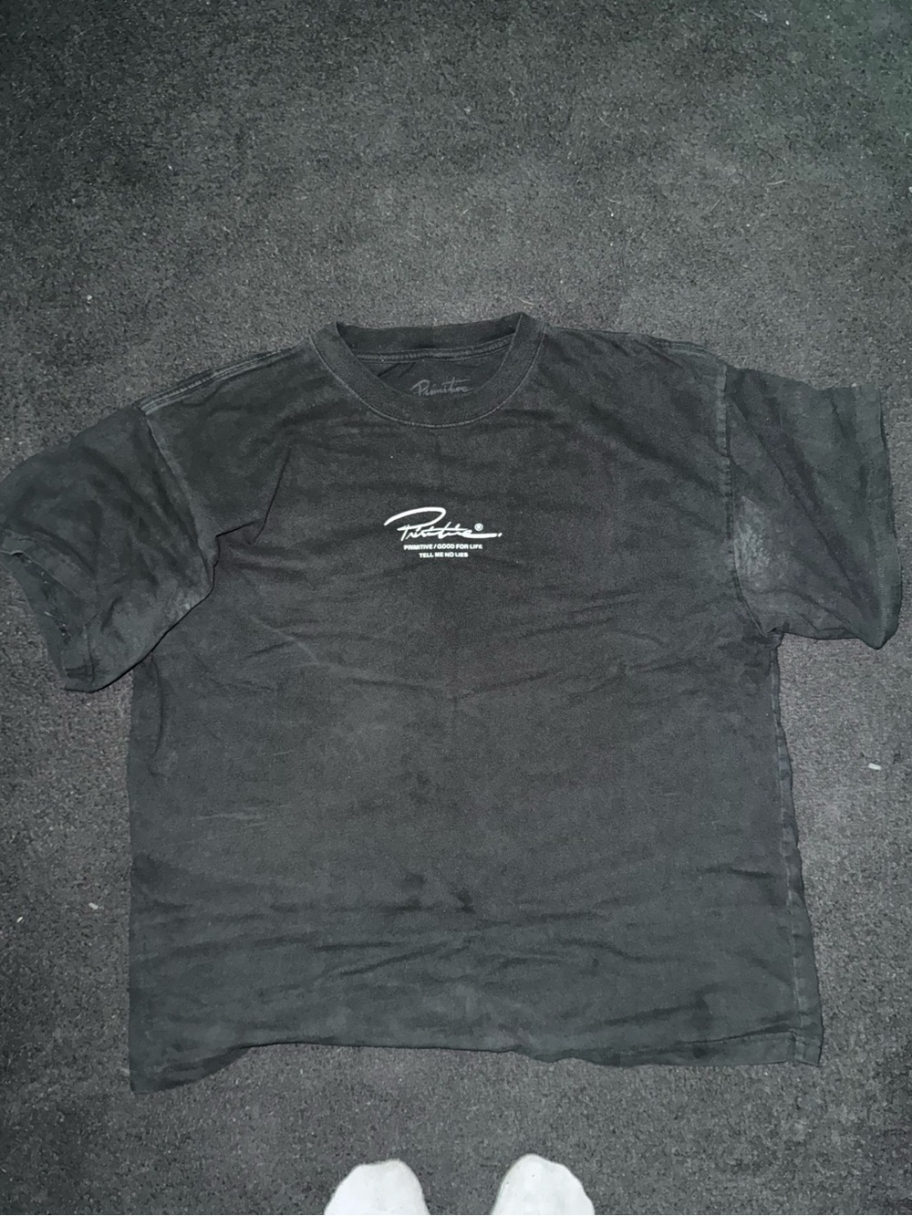 Primitive Black Short-Sleeve Crewneck T-Shirt with White Script Logo